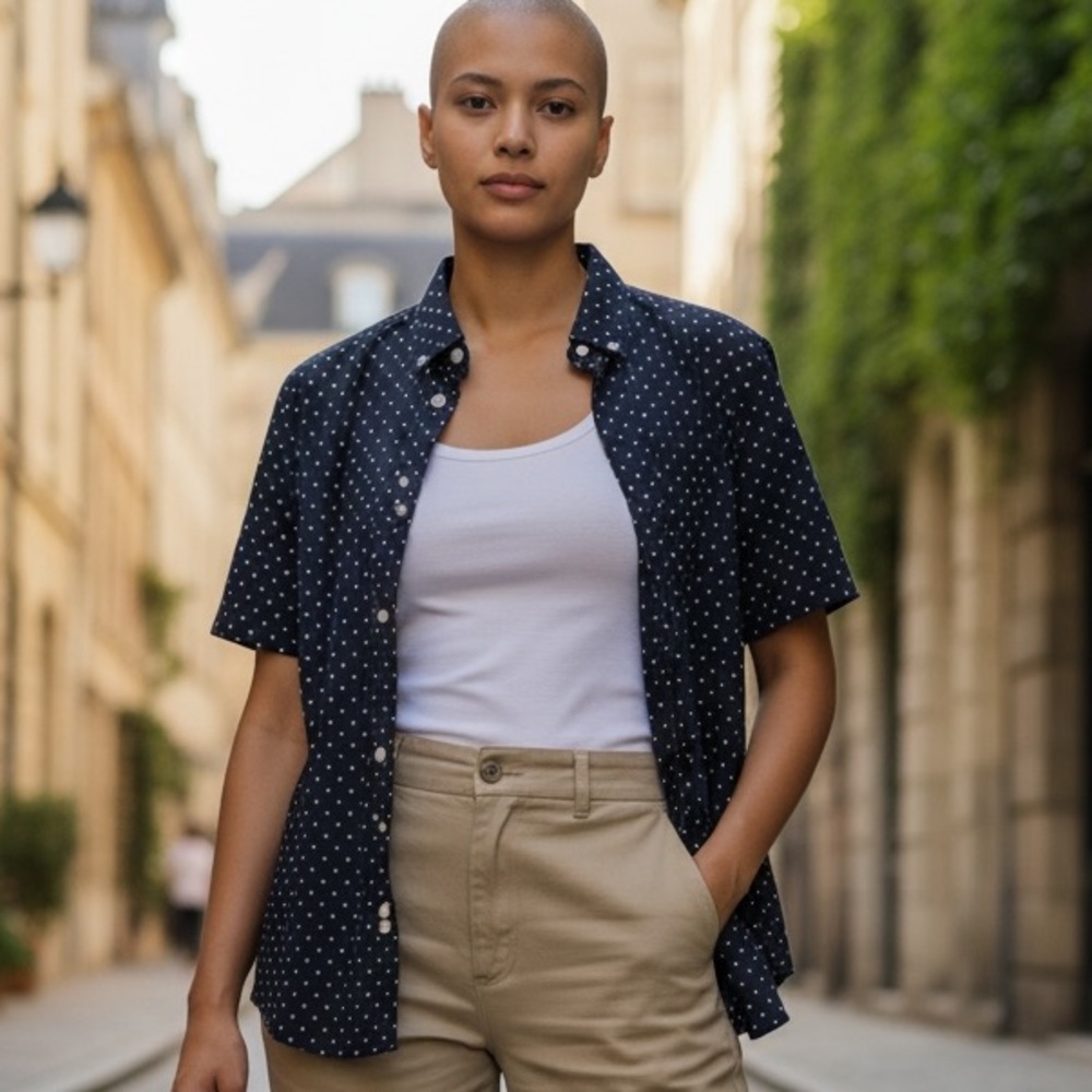 Old Navy‎ button down shirt Navy with white dots . Size XL